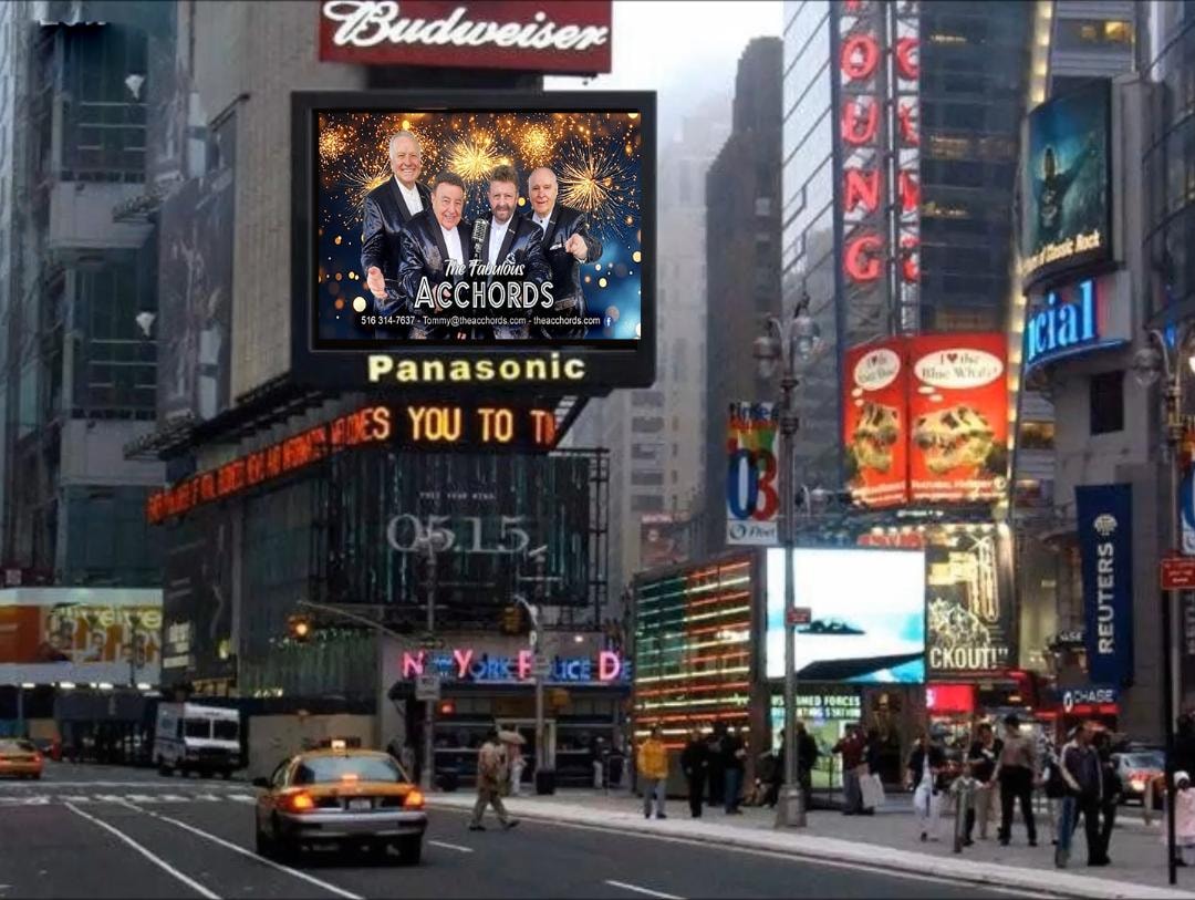 The Fabulous Acchords on a Times Square billboard